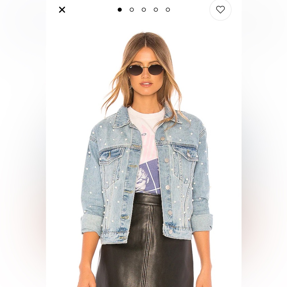 Revolve Superdown Pearl Embellished Light Wash Denim Jacket NWOT | sz XS
